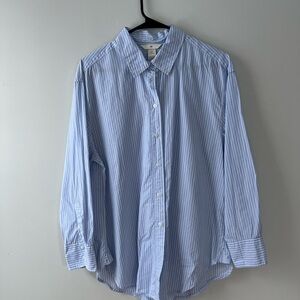 Blue and white striped button down shirt